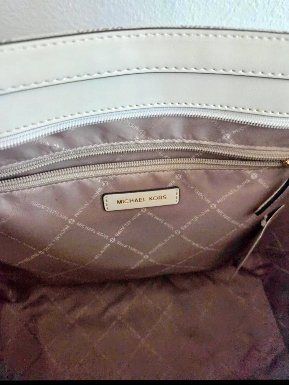 Michael Kors Aria Large Logo Jacquard Tote Bag Cream White Trim